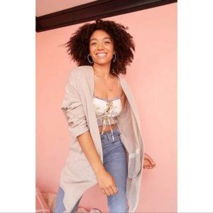 DONNI. Anthropologie Ribbed Long Line Striped Open Front Lagenlook Cardigan